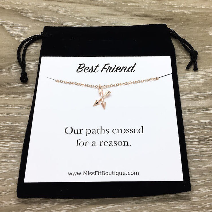 Double Arrow Necklace, Best Friends Card, Rose Gold, Silver, Gold