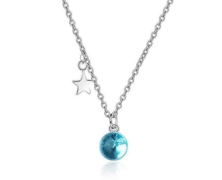 Sterling Silver Star Necklace, Blue Crystal Pendant