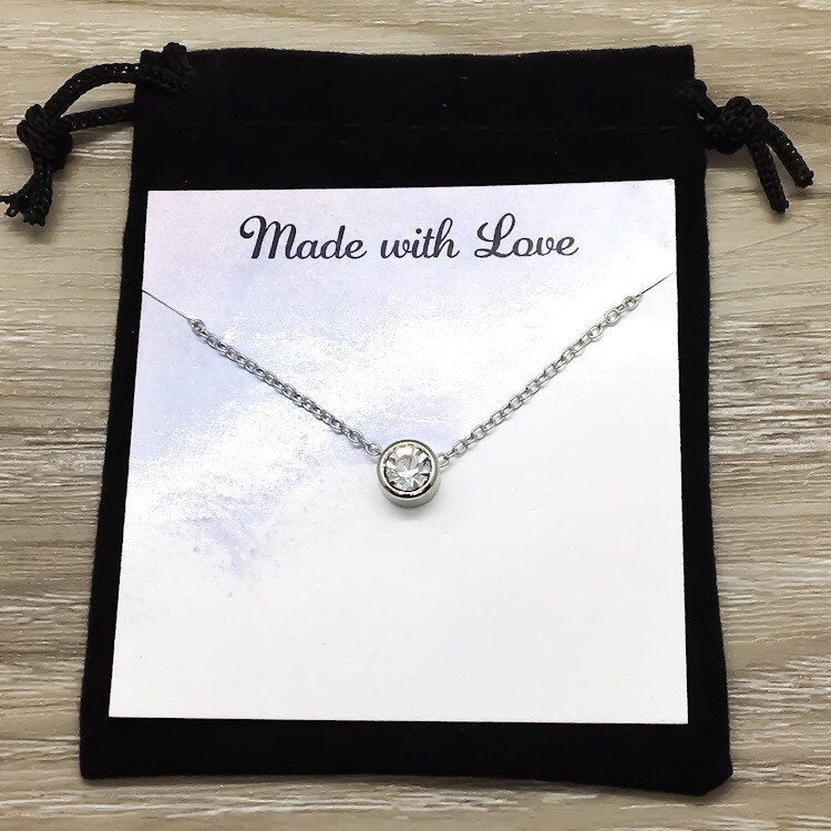 Proverbs 31 25 Jewelry Gift, Tiny Round Crystal Necklace Silver, Support Gift, Gift for Her, Pastor’s Wife Gift, Bible Verse, Patient Gift