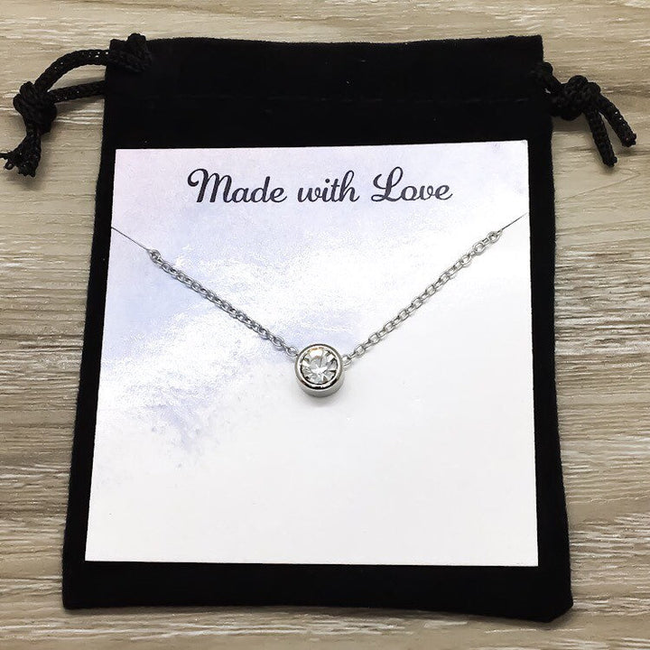 Mother of the Groom Necklace with Card, Tiny Round Crystal Necklace Silver, Gift for Mother in Law, Thank You For Raising Gift, Dainty