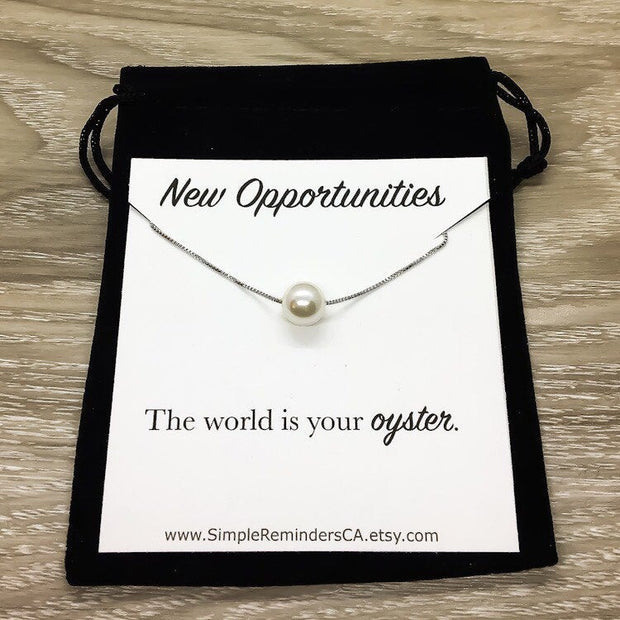 Floating Pearl Necklace, New Opportunities Card, Silver