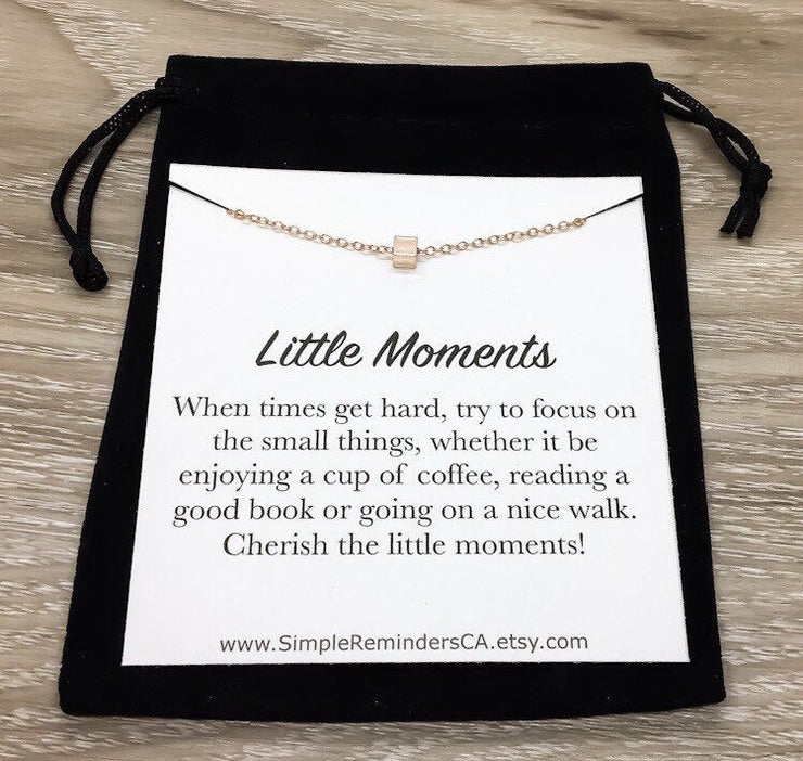 Tiny Cube Necklace, Little Moments Card, Rose Gold, Silver, Gold