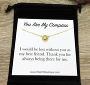 Lost Without You, You Are My Compass Card, Gold Compass Necklace, Sterling Silver