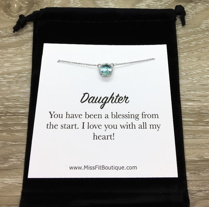 Dainty Blue Crystal Necklace, Daughter Necklace, Sterling Silver Pendant, Gift from Mom, Daughter Birthday Gift, Dainty Jewelry, Minimalist