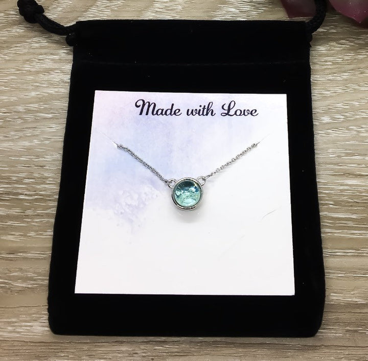 Dainty Blue Crystal Necklace, Daughter Necklace, Sterling Silver Pendant, Gift from Mom, Daughter Birthday Gift, Dainty Jewelry, Minimalist