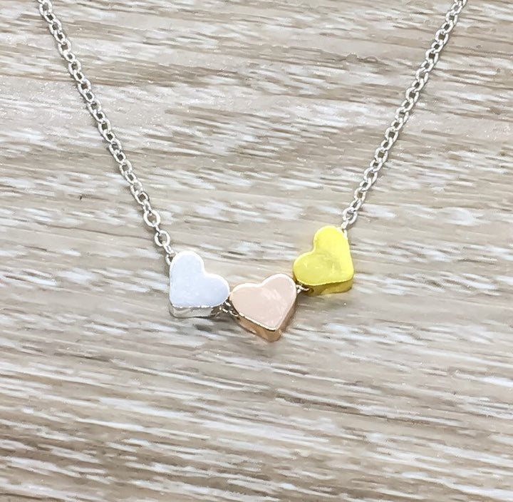 Side By Side or Miles Apart Sisters Gift, 3 Heart Necklace, Connected by the Heart, Gift from Sister, Sorority Jewelry, Dainty Heart Pendant