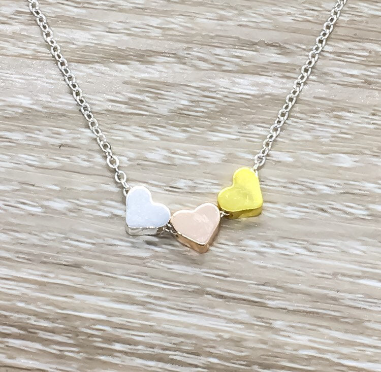 3 Hearts Necklace with Card, Three Generations Necklace, Gift from Grandson, Grandma Necklace, Birthday Gift, Gift from Daughter