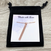 Vertical Bar Initial Necklace, Long Square Silver Rose Gold Name Initial Heart Necklace, Monogram Pendant, Personalized Initial Jewelry