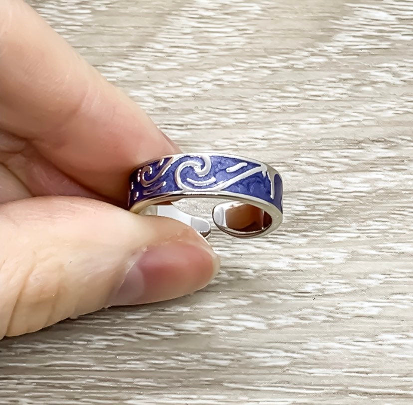 Van Gogh Starry Sky Ring, Dainty Adjustable Ring, Artist Jewelry, Midi Ring, Statement Ring, Unisex Ring, Stacking Ring, Gift for Friend