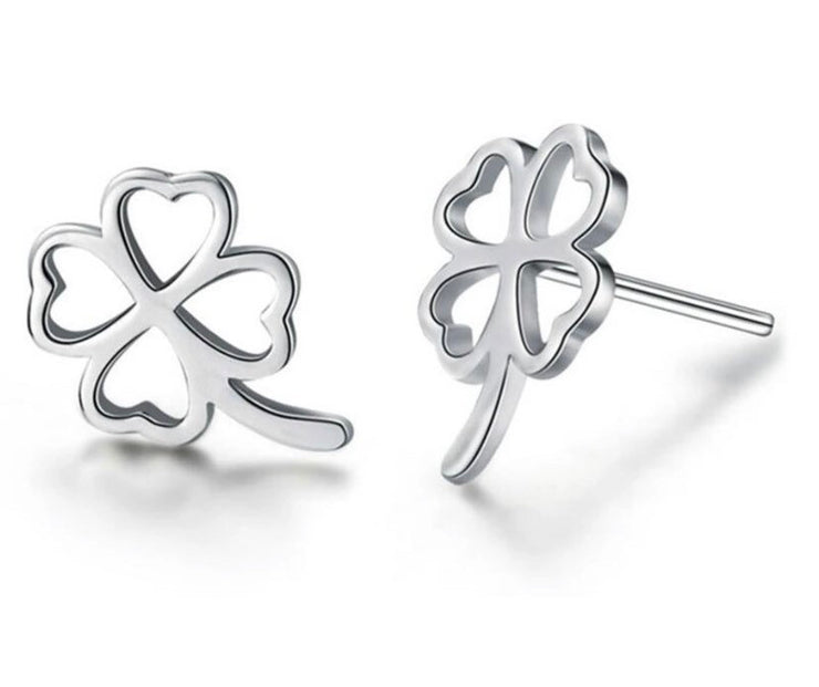 Tiny Four Leaf Clover Earrings, Sterling Silver Stud Earrings, Minimalist Jewelry, Lucky Charm Earrings, Daughter, Silver Clover Jewelry