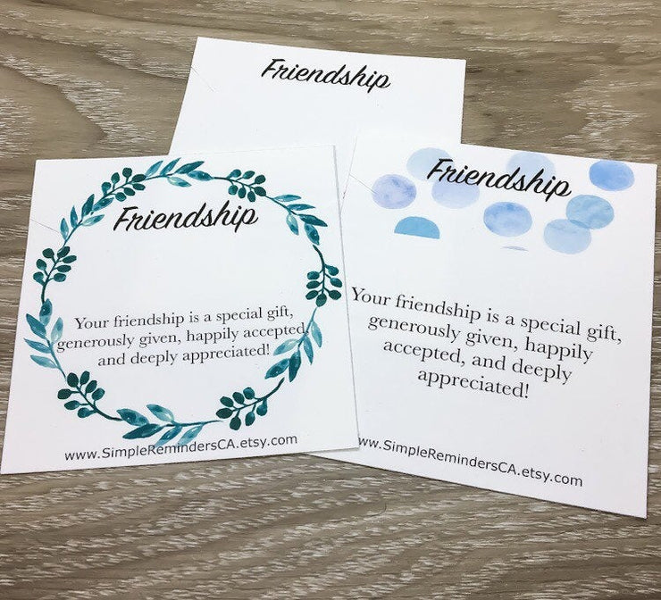 Friendship Quote card, Heart Necklace, Rose Gold, Silver, Gold