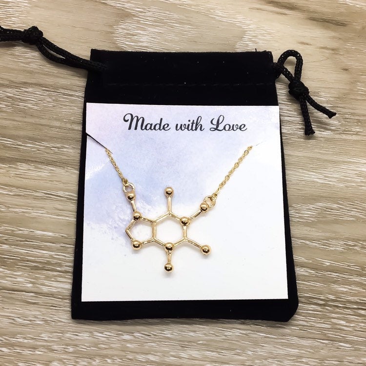 Caffeine Necklace, Coffee Lover Gift, Molecular Jewelry, Friendship Necklace, Coffee Molecule Necklace, Caffeine Addict, Secret Santa Gift