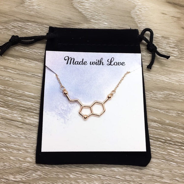 Serotonin Necklace, Rose Gold Jewelry, Molecular Necklace, Chemistry Necklace, Molecule Pendant, Gift for Science Teacher, Gift for Student