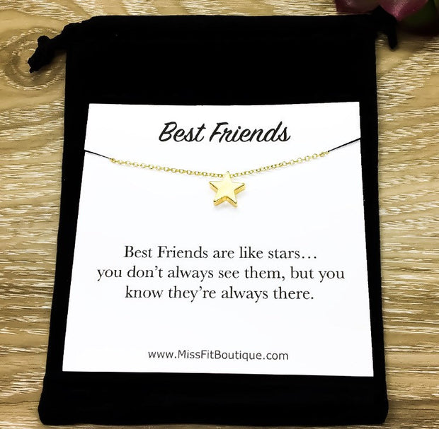 Star Necklace Silver, Dainty Necklace with Card, Best Friends Are Like Stars, BFF Jewelry, Friendship Necklace, Meaningful Bestfriend Gift