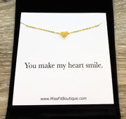 You Make My Heart Smile Quote Card, Tiny Heart Necklace, Feminine Necklace, Romantic Girlfriend Gift, Gift From Boyfriend, Gift from Husband