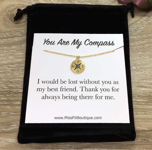 You Are My Compass Necklace with Personalized Card, Rose Gold Compass Pendant, Friendship Necklace, Friend Birthday Gift, Gift for Bestie