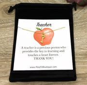 Teacher Card, Key to Learning Gift, Tiny Key Necklace, Gold