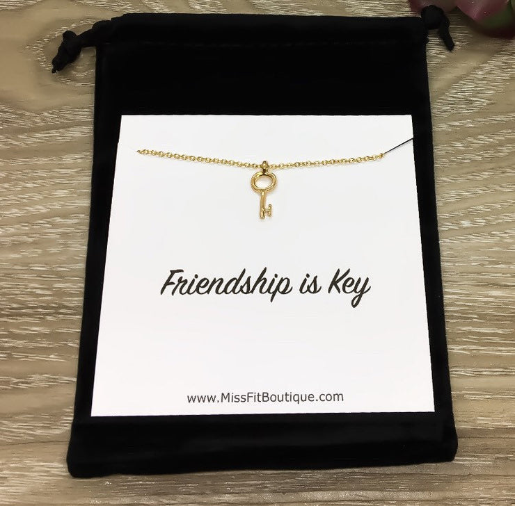 Friendship is Key, Tiny Gold Key Necklace with Quote Card, Meaningful Gift, Simple Jewelry, Every Day Necklace, Best Friends  Gift