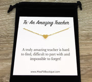 Teacher Card, Heart Necklace, Impossible to Forget Quote, Rose Gold, Silver
