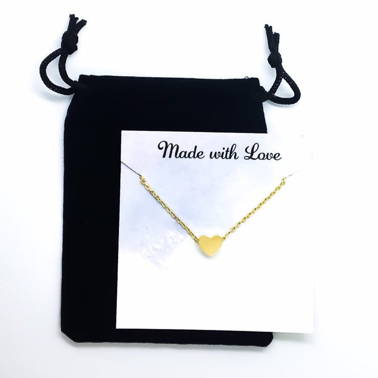 Long Distance Friend Card, Tiny Heart Necklace, Rose Gold, Silver, Gold