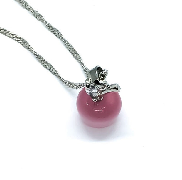 Teacher, Apple Opal Necklace with Card, White, Pink, Red