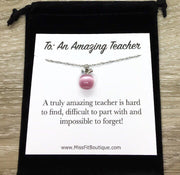 Teacher, Apple Opal Necklace with Card, White, Pink, Red