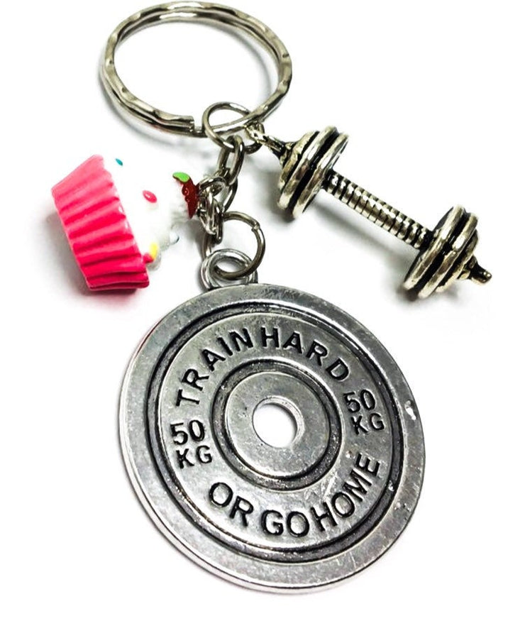 Cupcake Charm, Weightlifting Fitness Keychain, Fitness Gifts, Bodybuilding, Gym Gifts for Women, Presents for Weight Lifters, Carbs Lover