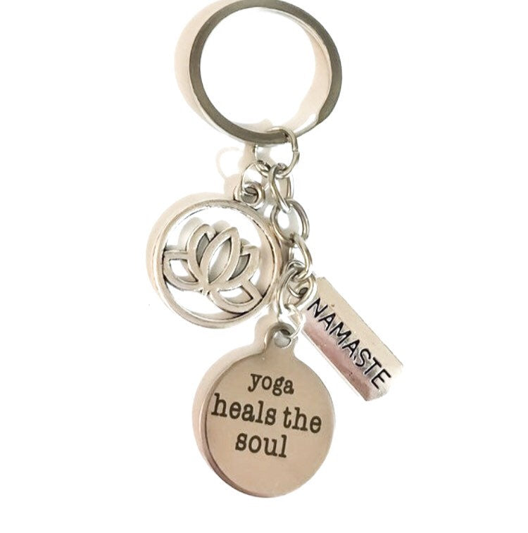 Porte-clés Yoga, Bijou Fitness, Cadeau pour Yogis, Fleur de Lotus, Breloques Âme Yoga, Cadeaux pour les Passionnés de Yoga, Namaste, Porte-clés Fitness, Cadeaux de Fêtes
