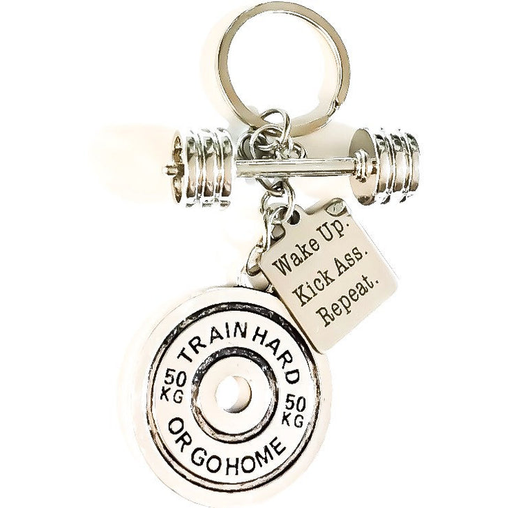 Kick Ass Fitness Gifts, Barbell Charm, Gym Keychain, Workout Keyring, Weight Loss Jewelry, Gifts for Fitness Lovers