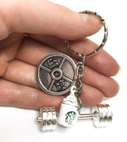 Coffee Fitness Keychain, Weight Plate, Dumbbell