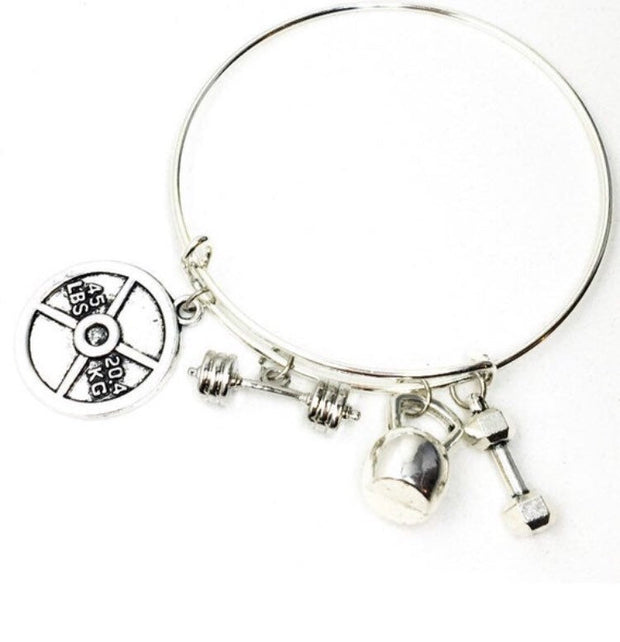 Weightlifting  Bangle Charm Bracelet, Fitness Charms, Dumbbell, Barbell, Kettlebell, Bodybuilding Gift, Gifts for Fitness Lovers, Christmas