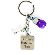 Burpees, Fitness Keychain, Kettlebell Charm, Personal Trainer Gift, Dumbbell Charm, Weightlifting Keychain, Weightloss Motivation, Quotes