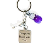 Burpees, Fitness Keychain, Kettlebell Charm, Personal Trainer Gift, Dumbbell Charm, Weightlifting Keychain, Weightloss Motivation, Quotes