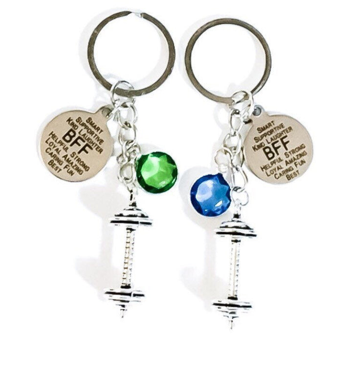 BFF Keychain, Gift for BFF, Fitness Keychain, Matching Friendship Keychains Set for 2, Birthstone, Fitness Friends Gifts, Gift for Friend