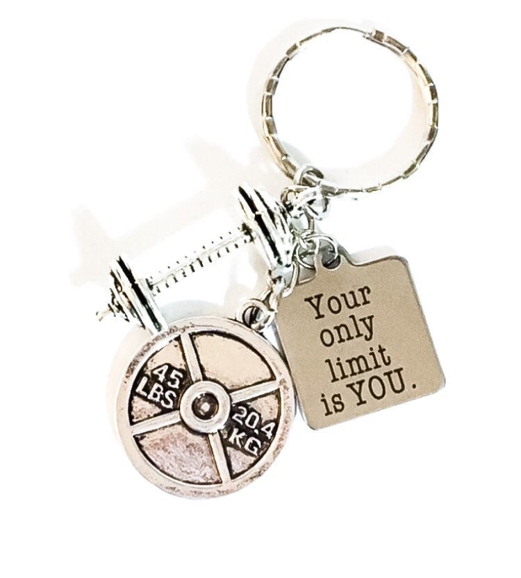 No Limits, Fitness Keychain, Quote Charm, Weightlifting Gift, Gift for Personal Trainer, Gym Bag Accessory, Fitness Gifts for Women
