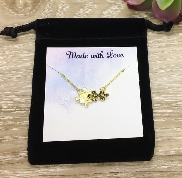 Tiny Puzzle Necklace, Minimalist Jewelry, Double Jigsaw Puzzle Pendant, Friendship Gift, BFF Gift, Autism Awareness Jewelry, Dainty Necklace