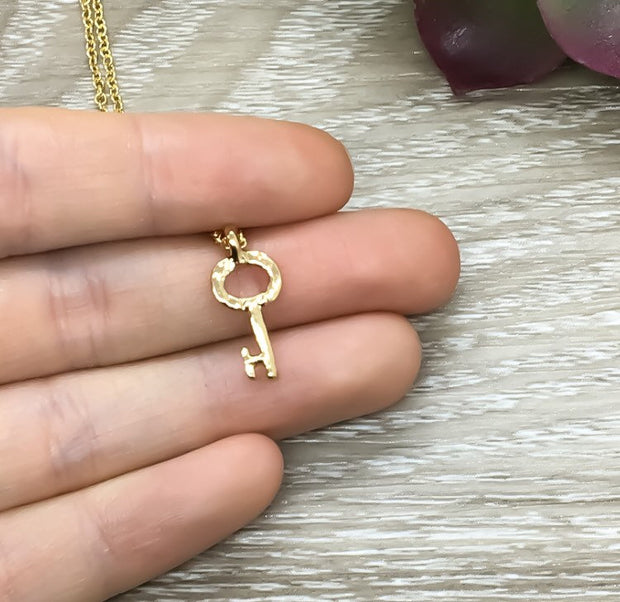 Tiny Key Necklace, Minimalist Jewelry, Skeleton Key Pendant, Friendship Necklace, BFF Gift, Simple Reminders Jewelry, Best Friend Necklace