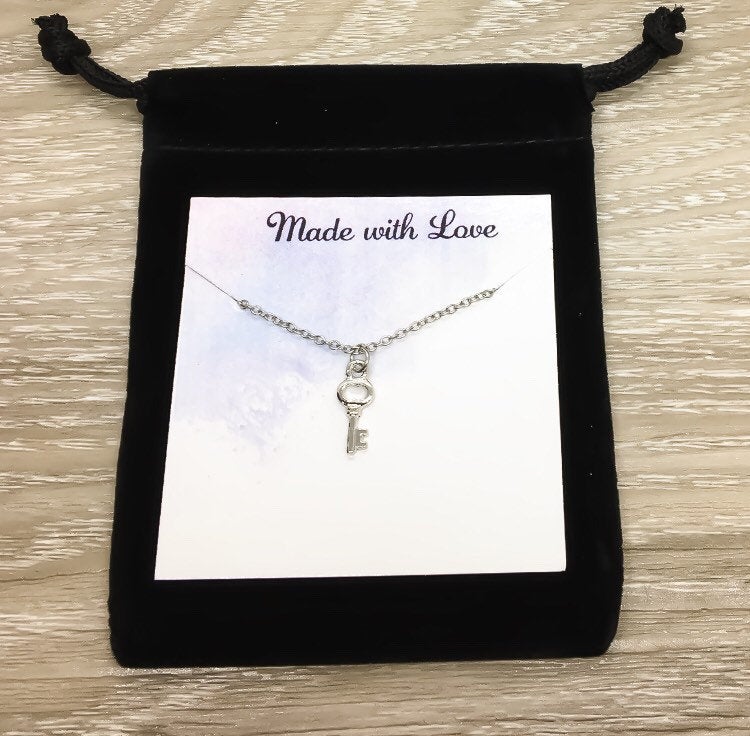 Tiny Key Necklace, Minimal Jewelry, Gold Key Pendant, Friendship Necklace, Gift for BFF, Gift for Daughter, Simple Necklace,  Tween Jewelry