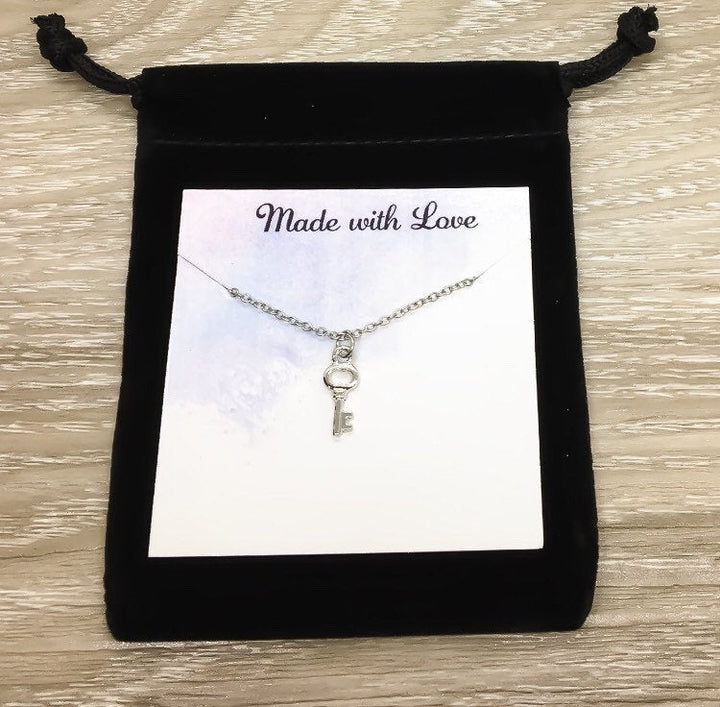 Tiny Key Necklace, Minimal Jewelry, Gold Key Pendant, Friendship Necklace, Gift for BFF, Gift for Daughter, Simple Necklace,  Tween Jewelry