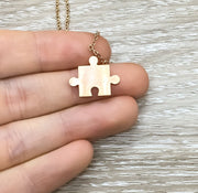 Tiny Puzzle Necklace, Rose Gold Puzzle Piece Pendant, Geometric Jewelry, Autism Awareness Gift, Minimal Necklace, Teacher’s Aid Gift