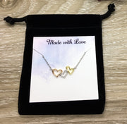 3 Hearts Necklace, Three Generations Pendant with Card , Dainty Heart Necklace, Grandmother Gift, Grandma Necklace, Sterling Silver Jewelry