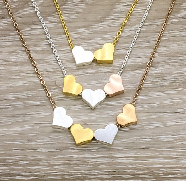 Mother of Three Gift, 3 Hearts Necklace with Personalized Card, Mother Necklace, Gift for Mom, Gift for Mom Jewelry, Dainty Hearts Necklace