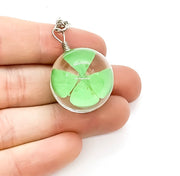 Four Leaf Clover Necklace, Resin Sphere Pendant, Shamrock Necklace, Pressed Flower Jewelry, Lucky Charm, St. Patrick Jewelry, Gift for Her