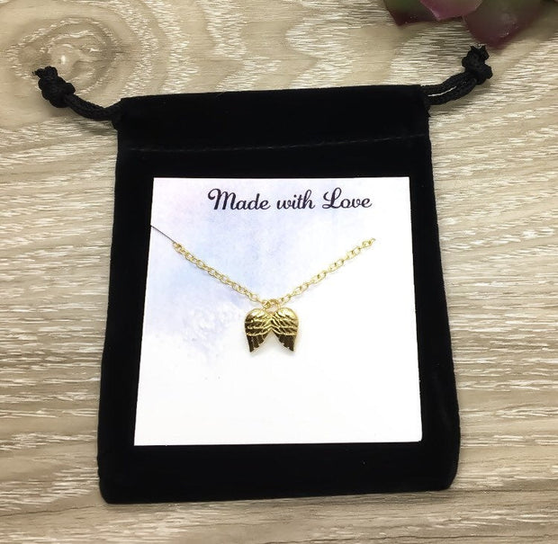 Godmother Quote Card, Angel Wings Necklace, Gold, Silver