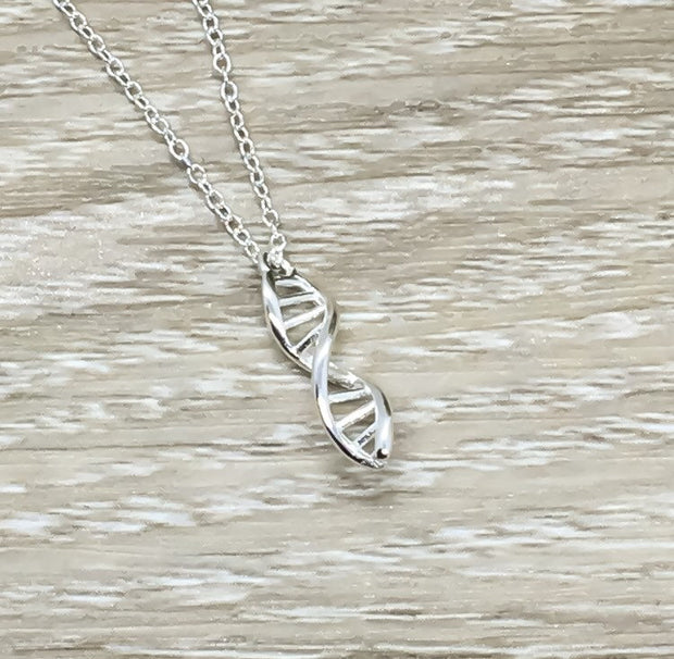 Tiny DNA Necklace, Sterling Silver Jewelry, Double Helix Pendant, Biology Jewelry, Gift for Medical Student, Cute Science Gift, Nurse Gift