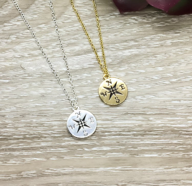 Sisters Card, Compass Necklace, Side By Side or Miles Apart, Compass Jewelry, Gift for Sister, Sisterhood Gift, Birthday Gift, Going Away