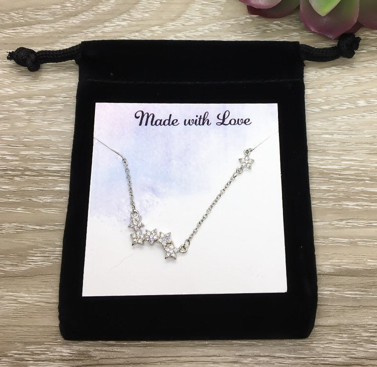 Dainty Silver Studded Stars Necklace, Silver Constellation Necklace, Minimalist Gifts for Her, Dainty Jewelry, Modern Elegant Jewelry, Gifts