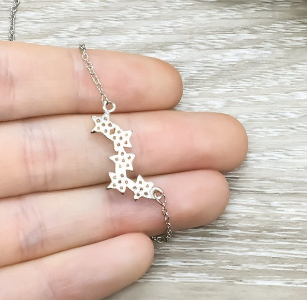 Sparkly Stars Necklace, Minimal Studded Stars Necklace, Silver Constellation Necklace, Stocking Filler for Women, Everyday Necklace