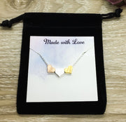 Tiny 3 Hearts Necklace Card, Dainty Heart Necklace, Generations Gift for Mom, Grandmother Necklace, Minimalist Jewelry, Mother Necklace
