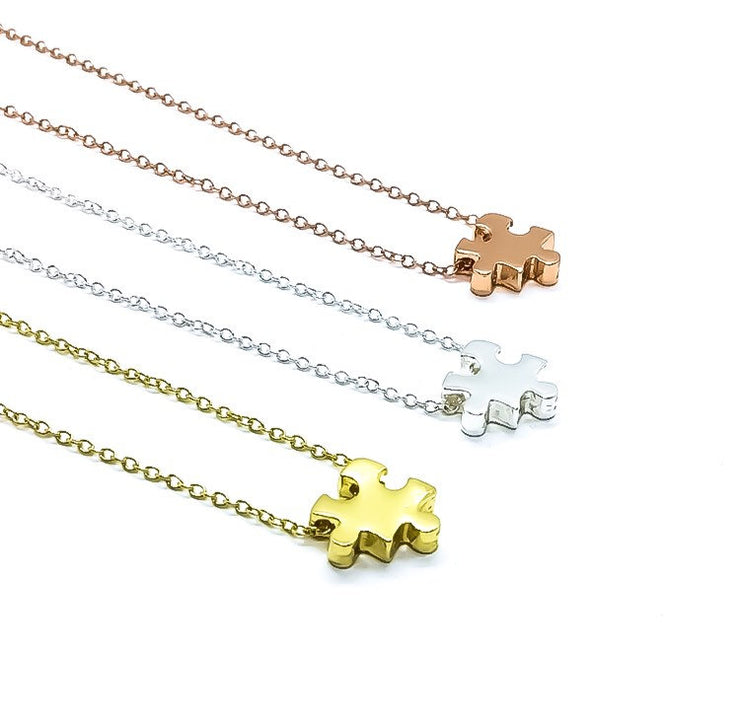 Matching Puzzle Necklace Set for 4, Puzzle Piece Necklaces, Puzzle Jewelry Rose Gold, Best Friends Gift, Shareable Jewelry, Autism Awareness